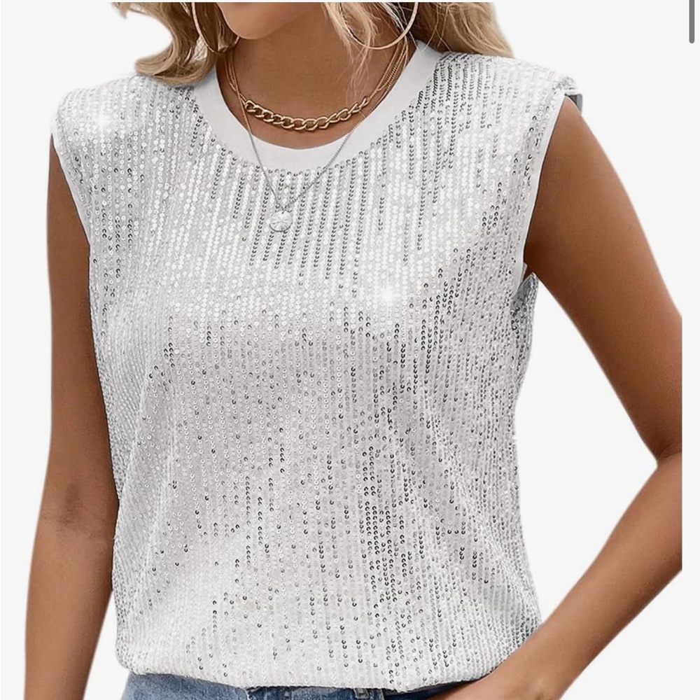 EMERY ROSE SPARKLES ✨ Sequin Sleeveless Top - Silver